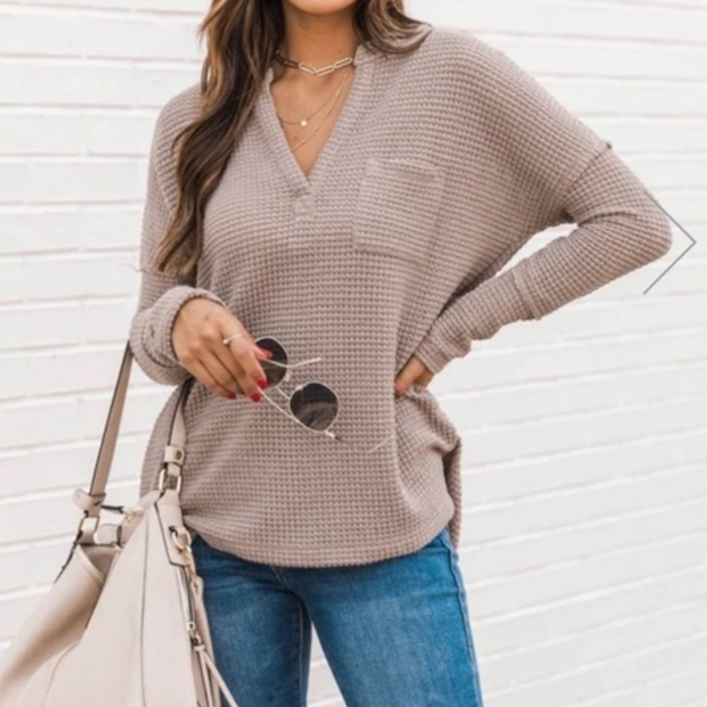 Pink Lily Waffle Knit Henley